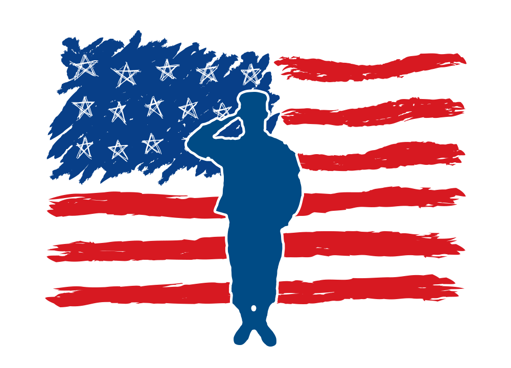 Brushstroke American flag with saluting soldier